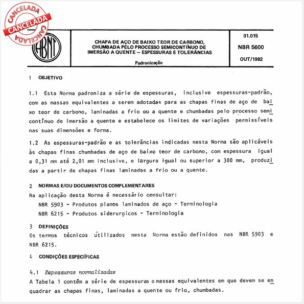 Chapa de aço de baixo teor de carbono, chumbada pelo processo semicontínuo de imersão a quente - Espessuras e tolerâncias