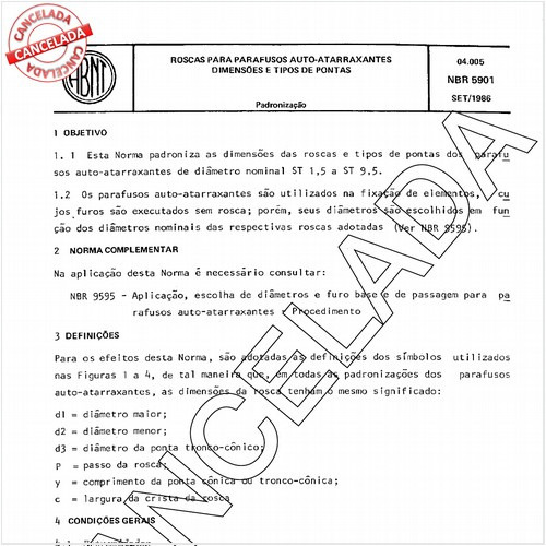 Roscas para parafusos auto-atarraxantes - Dimensões e tipos de pontas