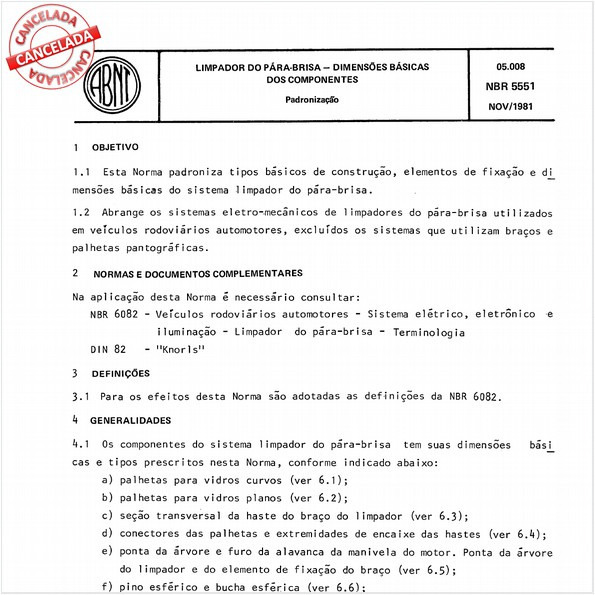 Limpador do para-brisa - Dimensões básicas dos componentes