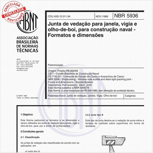 Junta de vedação para janela, vigia e olhos-de-boi, para construção naval - Formatos e dimensões