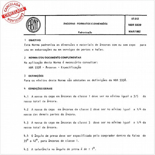 Ancoras - Formatos e dimensões