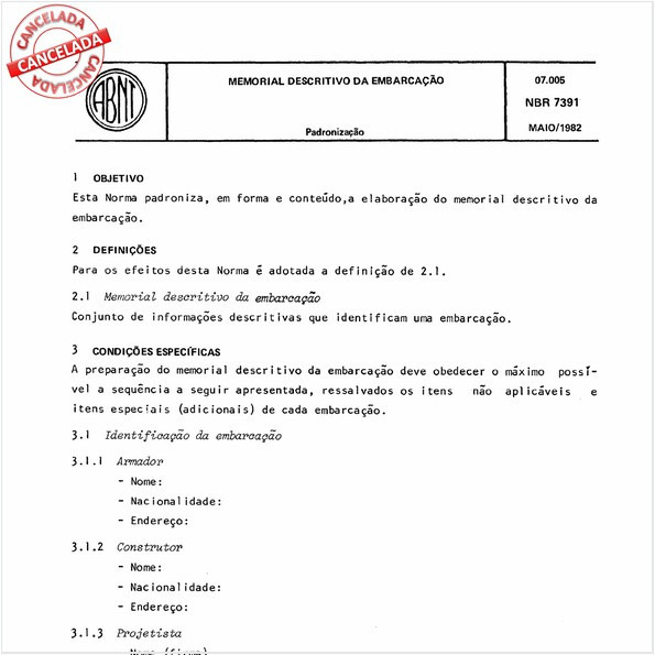 Memorial descritivo da embarcação