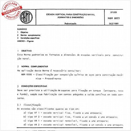 Escada vertical para a construção naval - Formatos e dimensões
