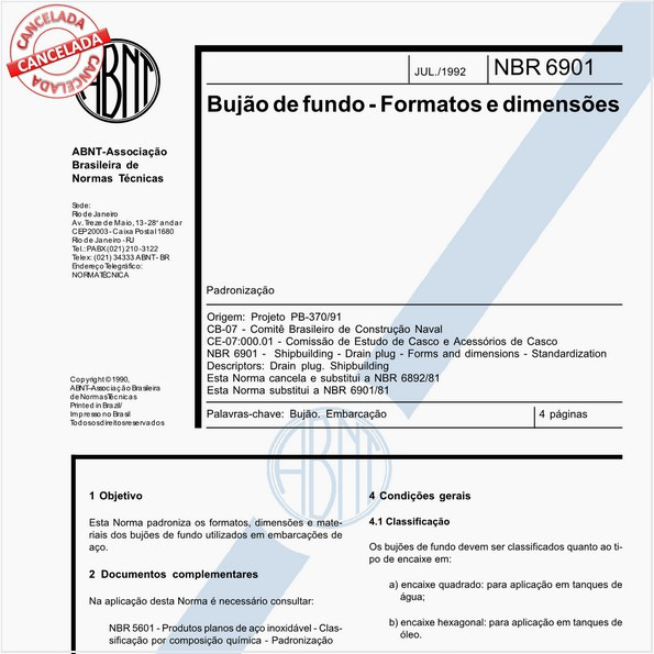 Bujão de fundo - Formatos e dimensões