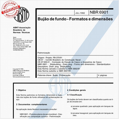 Bujão de fundo - Formatos e dimensões