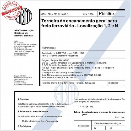 Torneira do encanamento geral para freio ferroviário - Localização 1, 2 e N