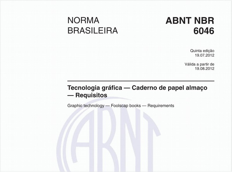 Tecnologia gráfica — Caderno de papel almaço — Requisitos