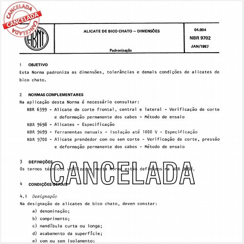 Alicate de bico chato - Dimensões