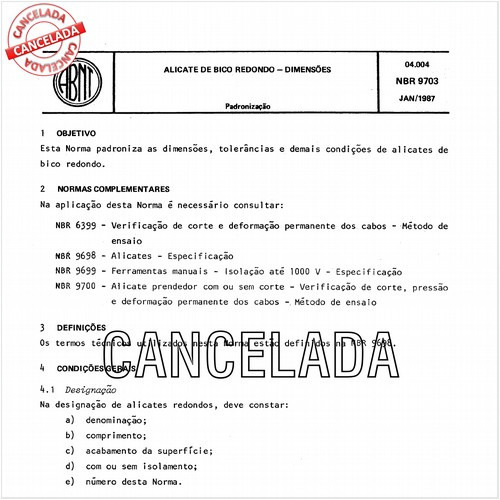 Alicate de bico redondo -  Dimensões