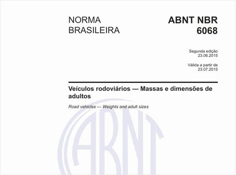 Veículos rodoviários - Massas e dimensões de adultos