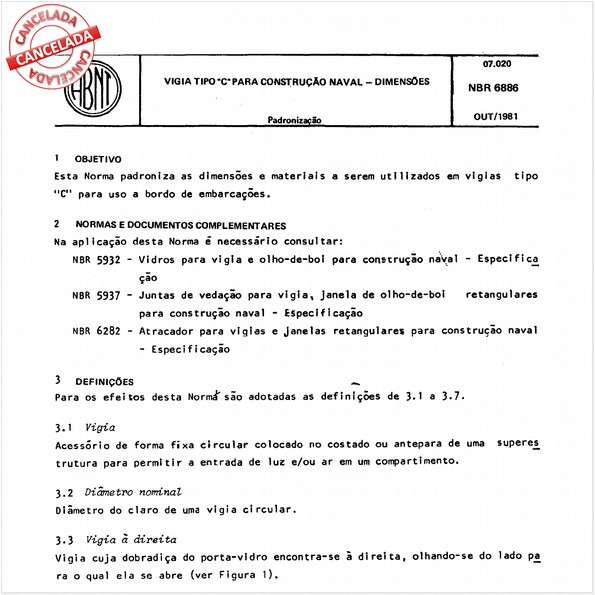 Vigia tipo "C" para construção naval - Dimensões