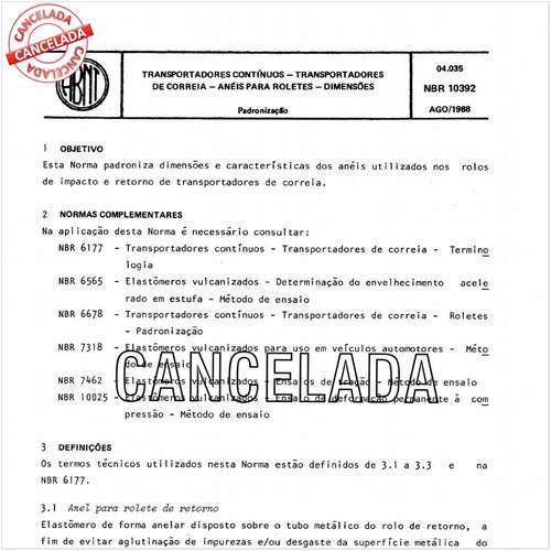 Transportadores contínuos - Transportadores de correia - Anéis para roletes - Dimensões