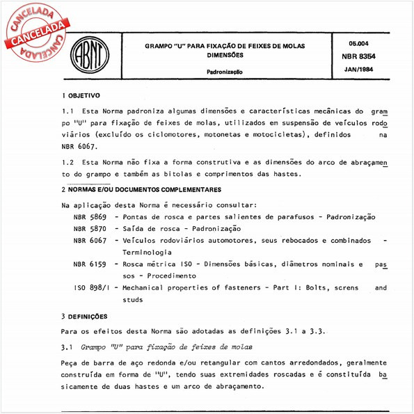 Grampo "U" para fixação de feixes de molas - Dimensões