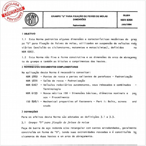 Grampo "U" para fixação de feixes de molas - Dimensões