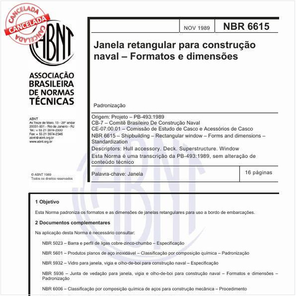 Janela retangular para construção naval - Formatos e dimensões