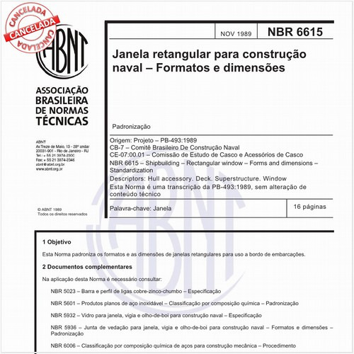 Janela retangular para construção naval - Formatos e dimensões