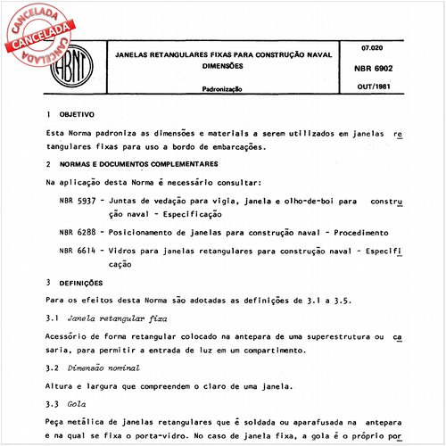 Janelas retangulares fixas para construção naval - Dimensões