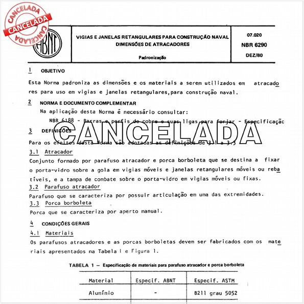 Vigias e janelas retangulares para construção naval - Dimensões de atracadores