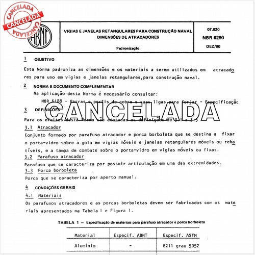 Vigias e janelas retangulares para construção naval - Dimensões de atracadores