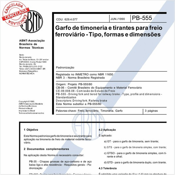 Garfo de timoneria e tirantes - Para freio ferroviário - Tipo, formas e dimensões