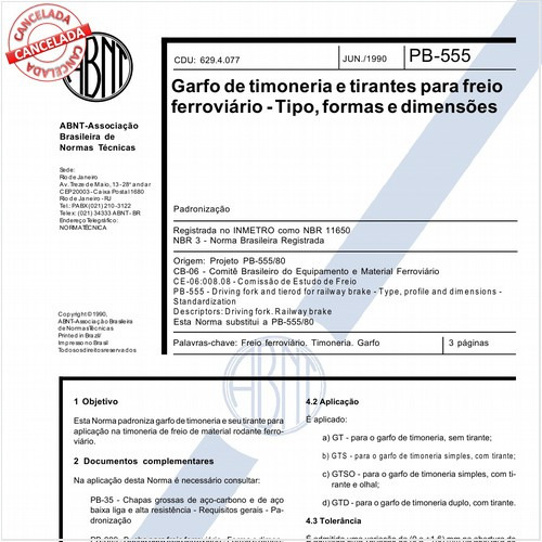 Garfo de timoneria e tirantes - Para freio ferroviário - Tipo, formas e dimensões