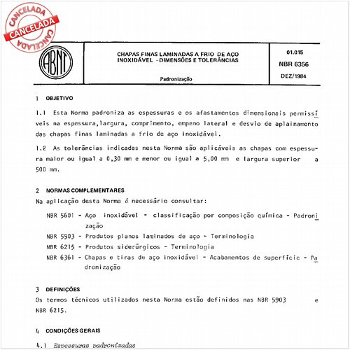 Chapas finas laminadas a frio de aço inoxidável - Dimensões e tolerâncias
