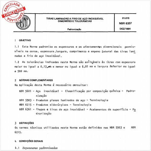 Tiras laminadas a frio de aço inoxidável - Dimensões e tolerâncias