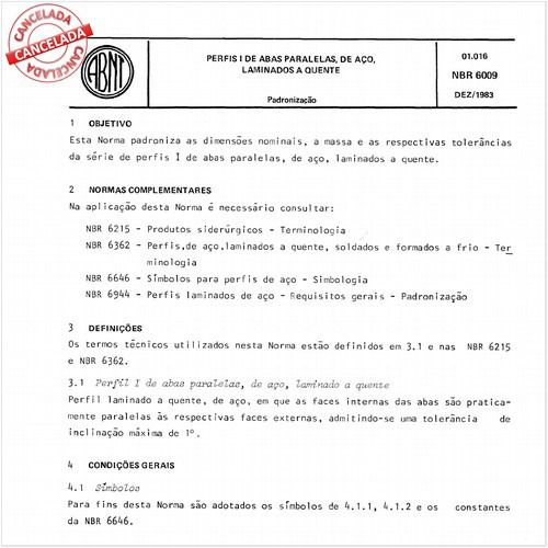 Perfis I de abas paralelas, de aço, laminados a quente