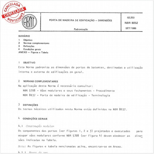 Porta de madeira de edificação - Dimensões