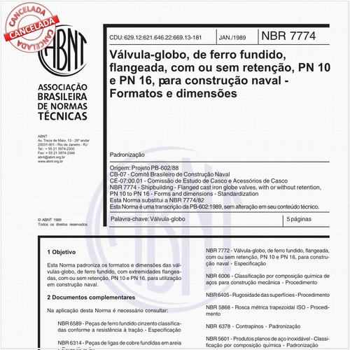 Válvula-globo, de ferro fundido, flangeada, com ou sem retenção, PN 10 e PN 16, para construção naval - Formatos e dimensões
