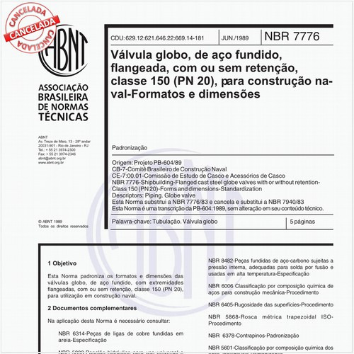 Válvula globo, de aço fundido, flangeada, com ou sem retenção, classe 150 (PN 20), para construção naval - Formatos e dimensões