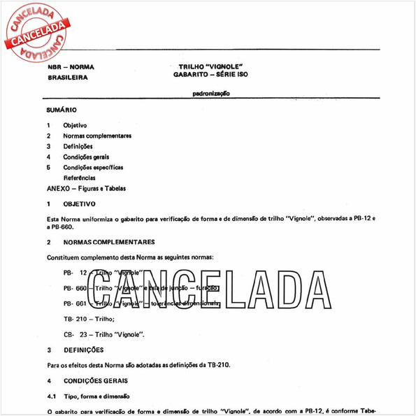 Trilho "Vignole" - Gabarito - Série iso