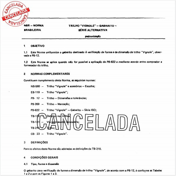 Trilho "Vignole" - Gabarito - Série alternativa