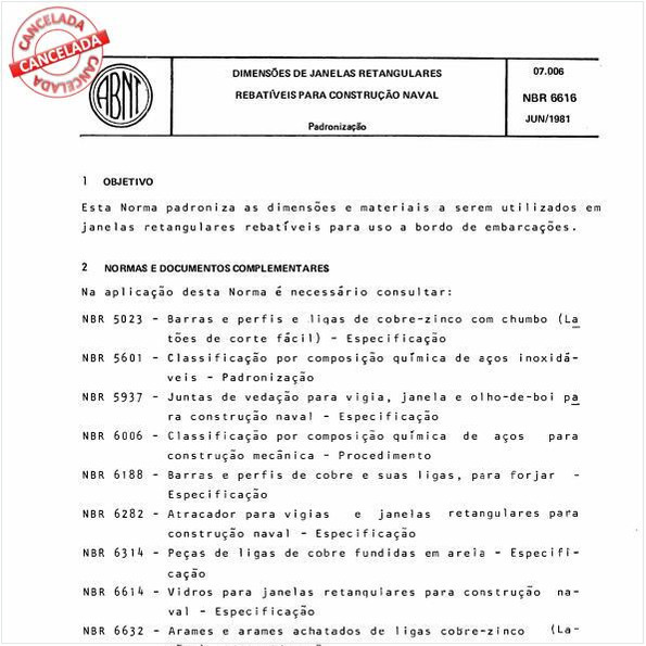 Dimensões de janelas retangulares rebatíveis para construção naval