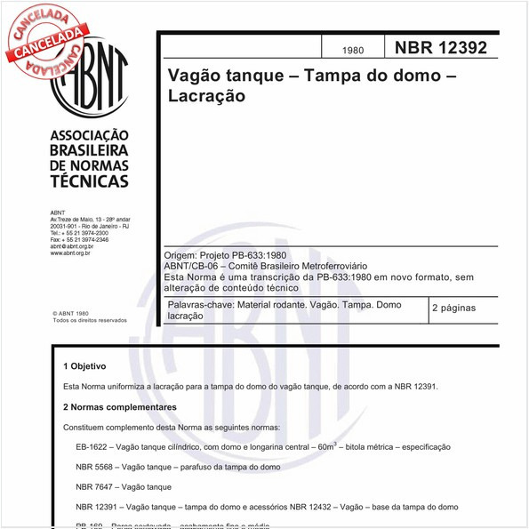 Vagão tanque - Tampa do domo - Lacração