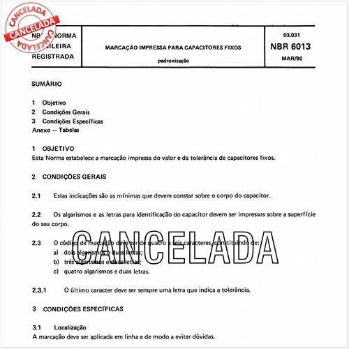 Marcação impressa para capacitores fixos