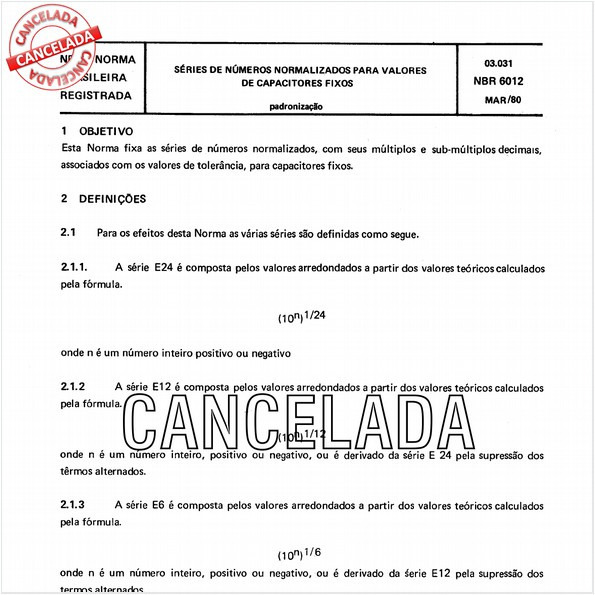 Séries de números normalizados para valores de capacitores fixos