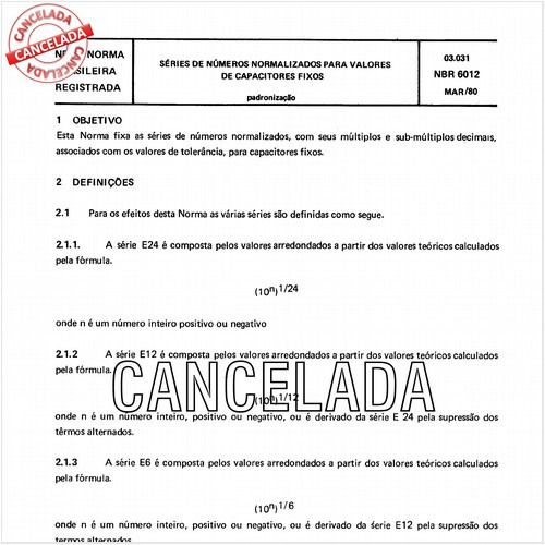 Séries de números normalizados para valores de capacitores fixos