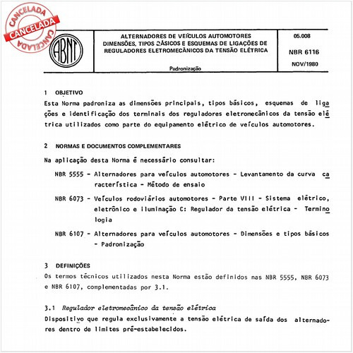 Alternadores de veículos automotores - Dimensões, tipos básicos e esquemas de ligações de reguladores eletromecânicos da tensão elétrica
