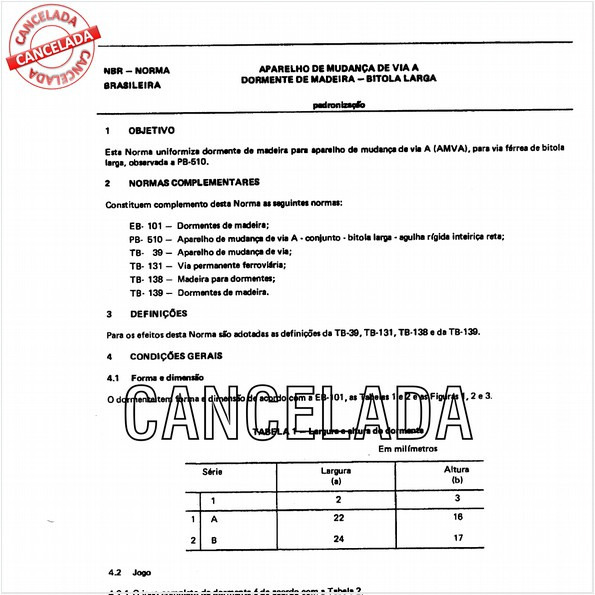 Aparelho de mudança de via A - Dormente de madeira - Bitola larga
