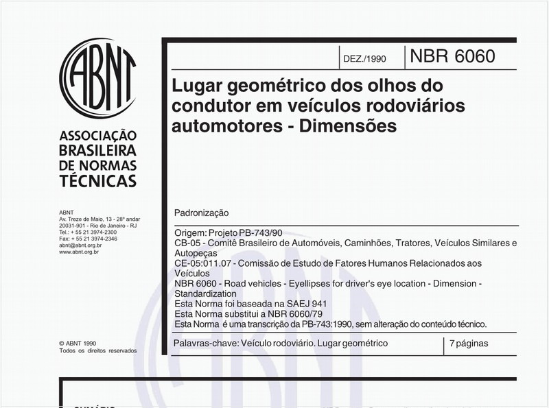 Lugar geométrico dos olhos do condutor em veículos rodoviários automotores - Dimensões