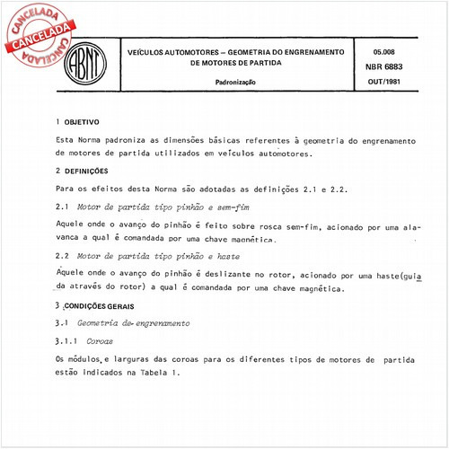 Veículos automotores - Geometria do engrenamento de motores de partida