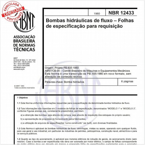 Bombas hidráulicas de fluxo - Folhas de especificação para requisição
