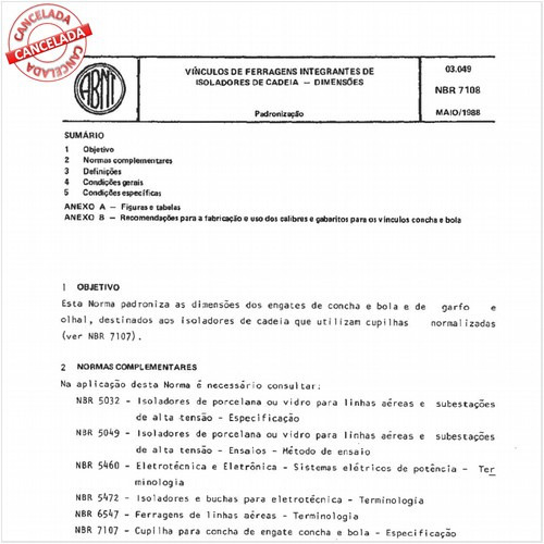 Vínculos de ferragens integrantes de isoladores de cadeia - Dimensões