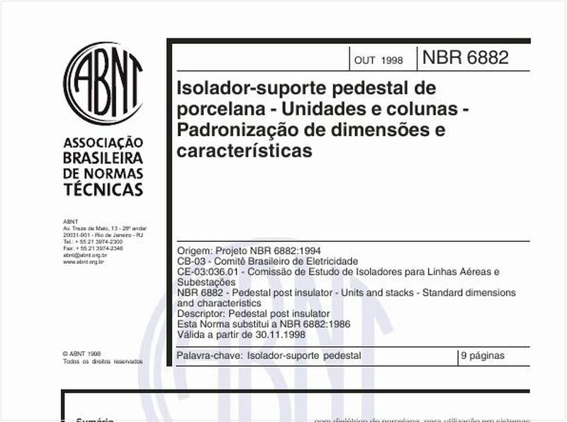 Isolador-suporte pedestal de porcelana - Unidades e colunas - Padronização de dimensões e características