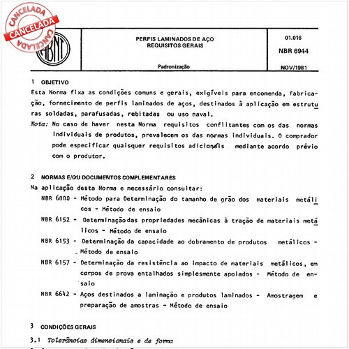 Perfis laminados de aço - Requisitos gerais