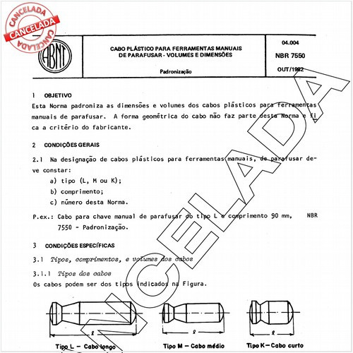 Cabo plástico para ferramentas manuais de parafusar - Volumes e dimensões