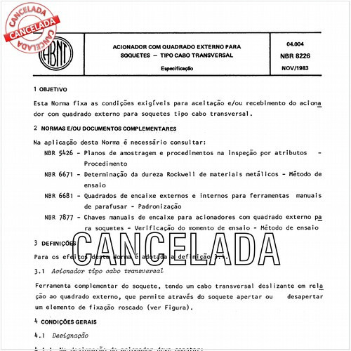 Acionador com quadrado externo para soquetes - Tipo cabo transversal