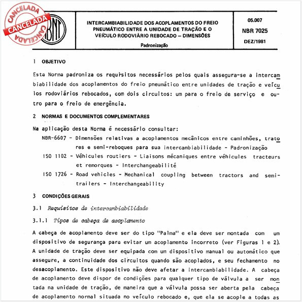 Intercambiabilidade dos acoplamentos do freio pneumático entre a unidade de tração e o veículo rodoviário rebocado - Dimensões