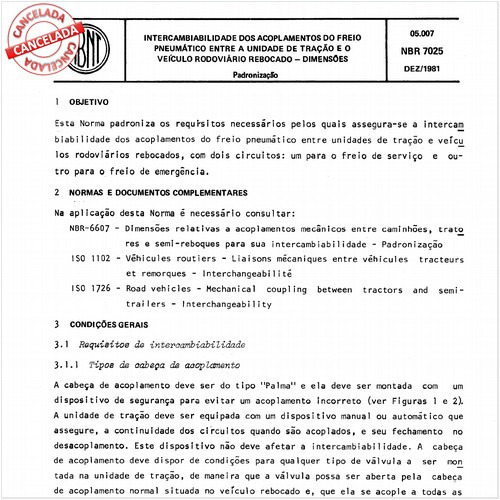 Intercambiabilidade dos acoplamentos do freio pneumático entre a unidade de tração e o veículo rodoviário rebocado - Dimensões